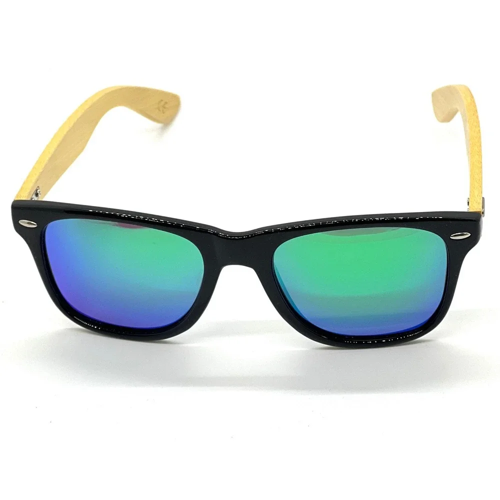 Bamboo Sunglasses‎ Mirrored Lens Wood Frame Trendy Fashion Shades Retro Classic